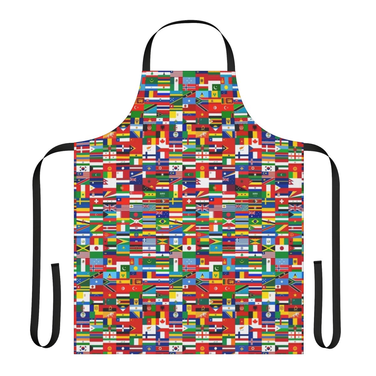 Apron featuring various flags and designs from around the world