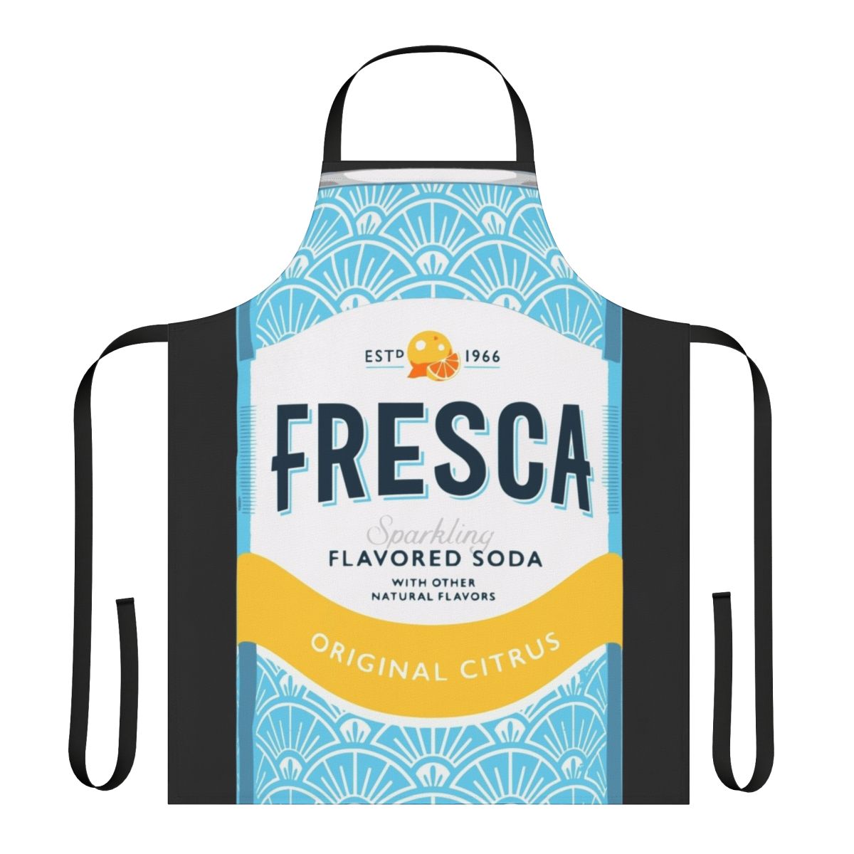 Vibrant pop art style apron featuring the Fresca soda logo and design
