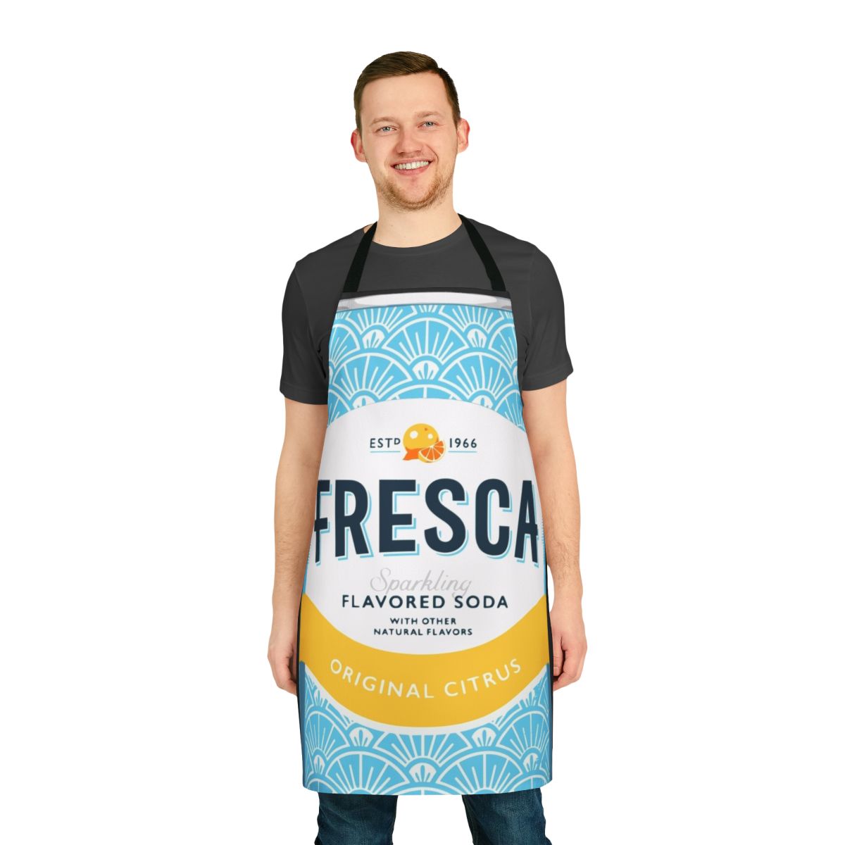 Vibrant pop art style apron featuring the Fresca soda logo and design