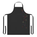 Colorful gaming apron with a cascading rainbow pattern of D20 dice