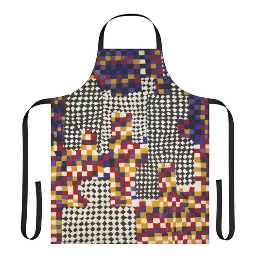 Colorful abstract apron featuring geomantic art reminiscent of Alfred Jensen's paintings
