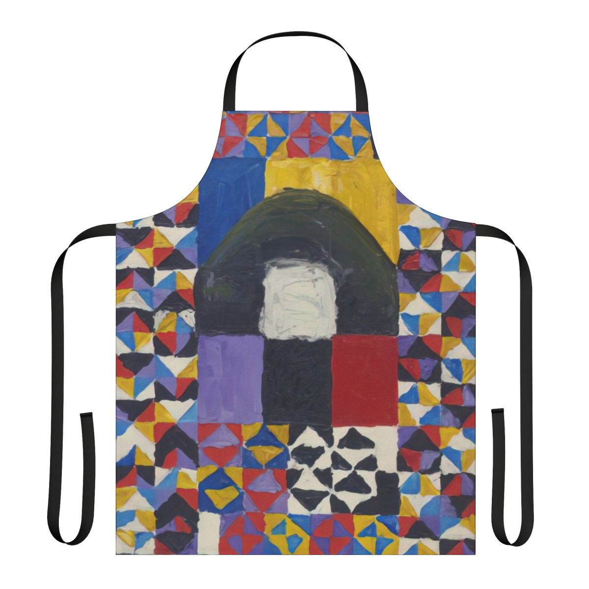 Colorful abstract apron inspired by the art of Alfred Jensen, featuring geometric patterns and spiritual symbolism.