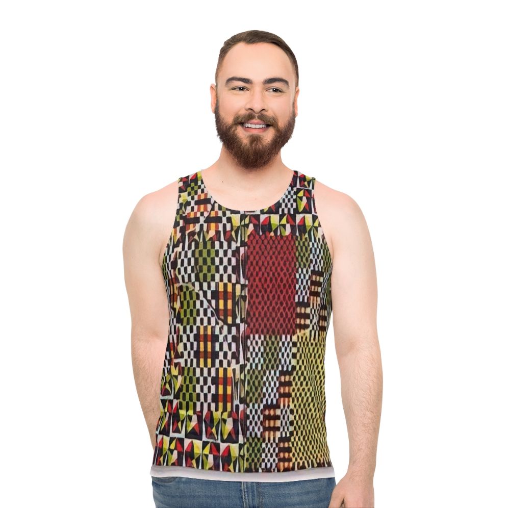 Colorful geometric abstract art tank top with spiritual and nautical design