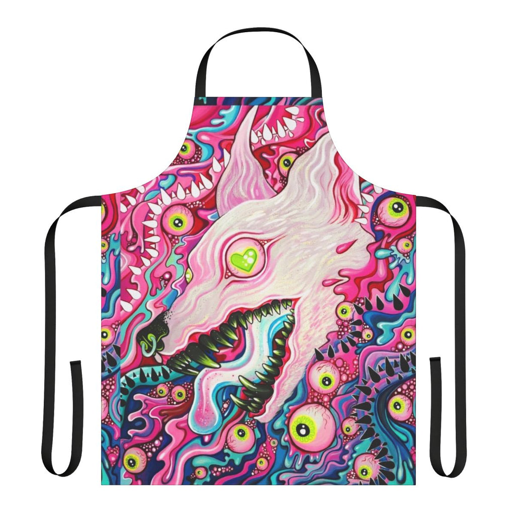 Colorful glitter wolf acrylic painting apron with gothic, goth, and punk pastel design