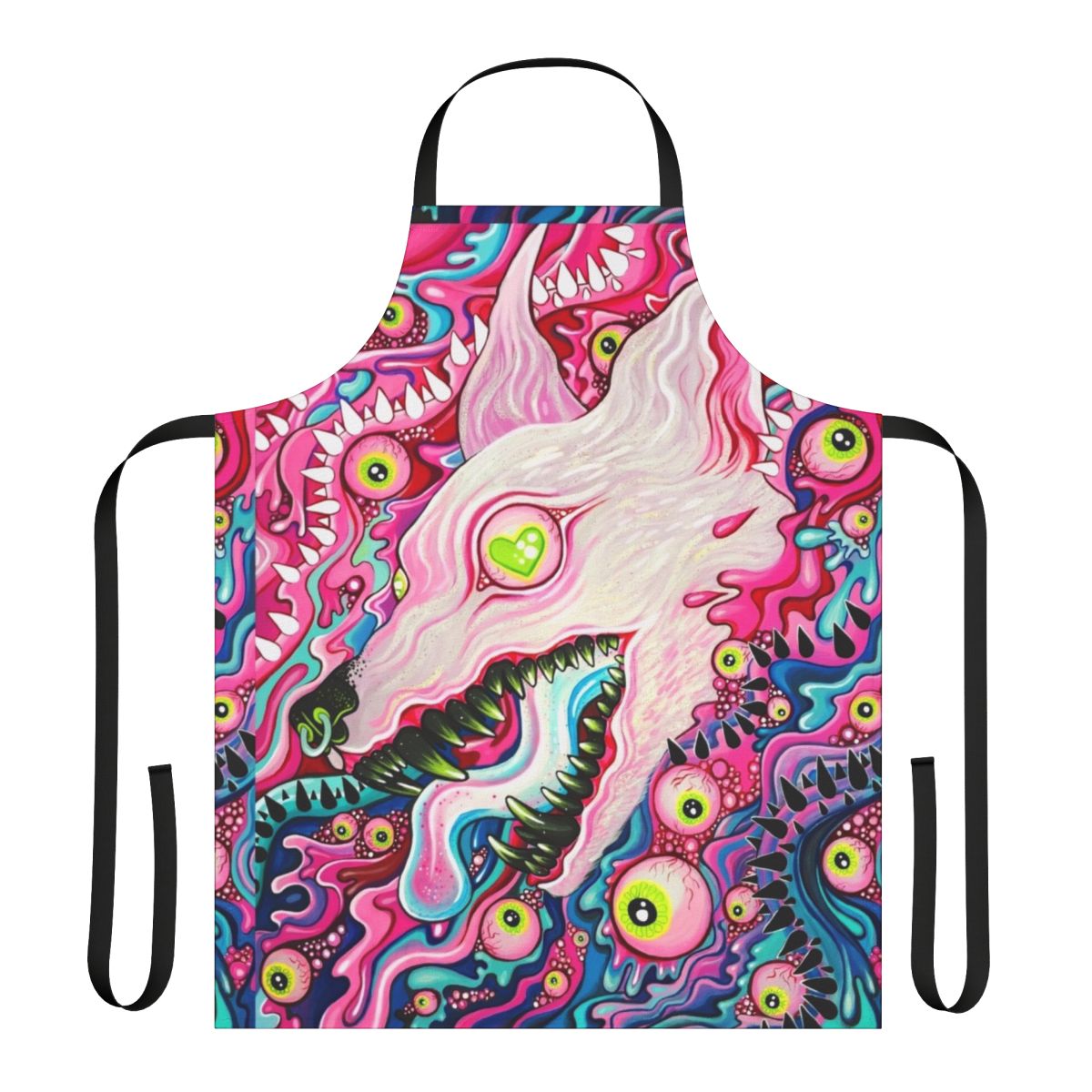 Colorful glitter wolf acrylic painting apron with gothic, goth, and punk pastel design
