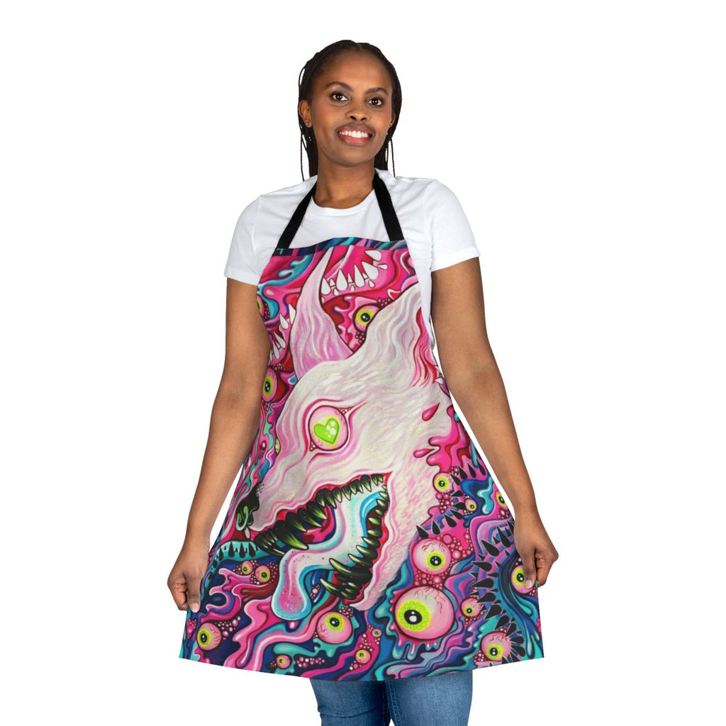 Colorful glitter wolf acrylic painting apron with gothic, goth, and punk pastel design