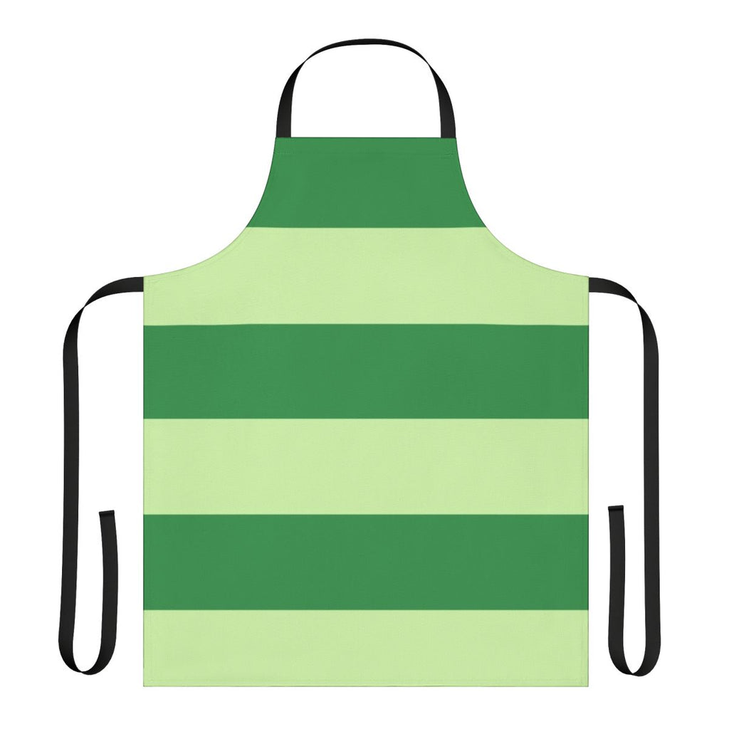Colorful green and blue striped apron with cartoon dog design, perfect for children
