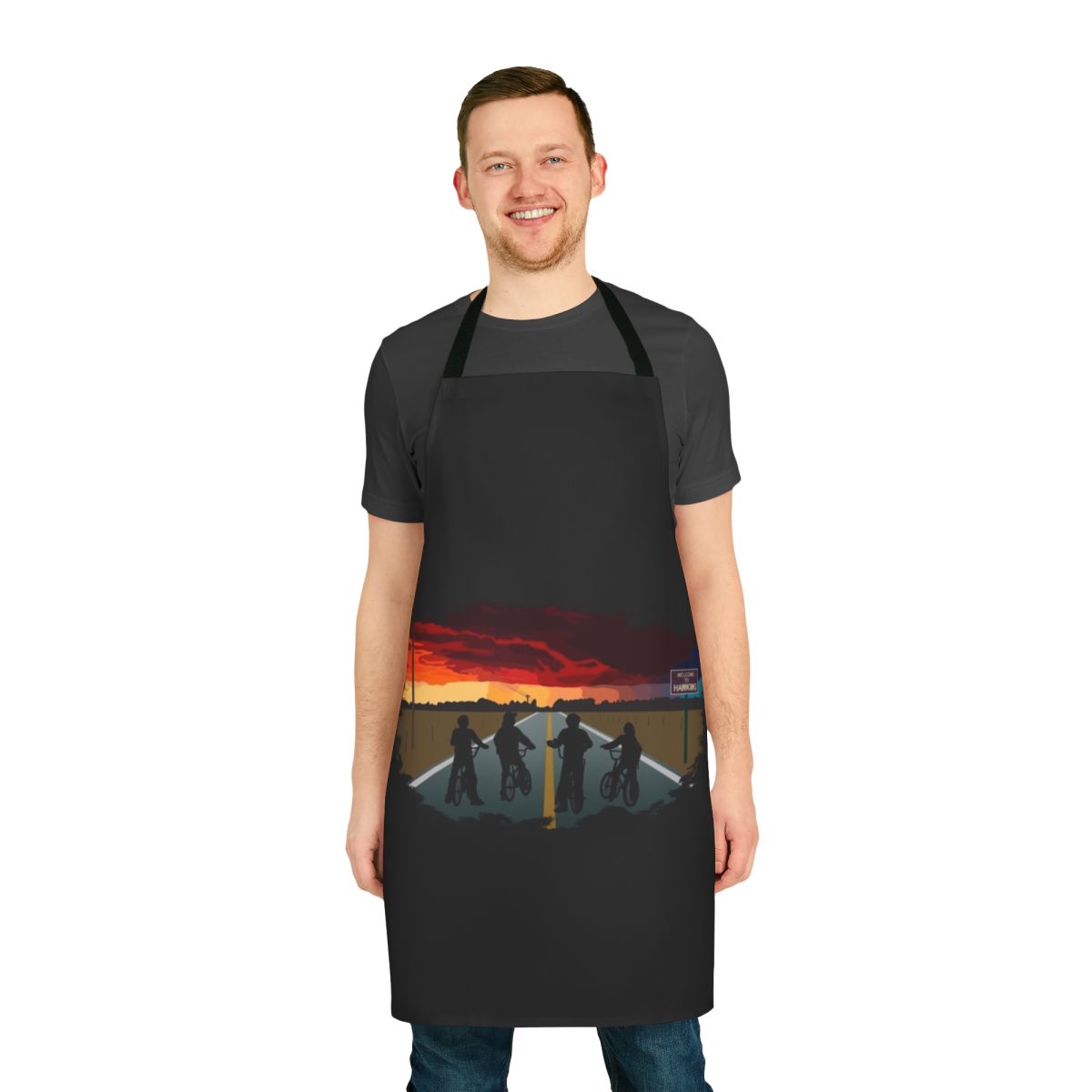 Stranger Things-inspired apron with colorful Hawkins design
