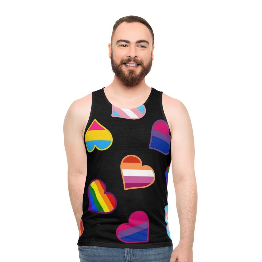 Colorful hearts and pride flags unisex tank top