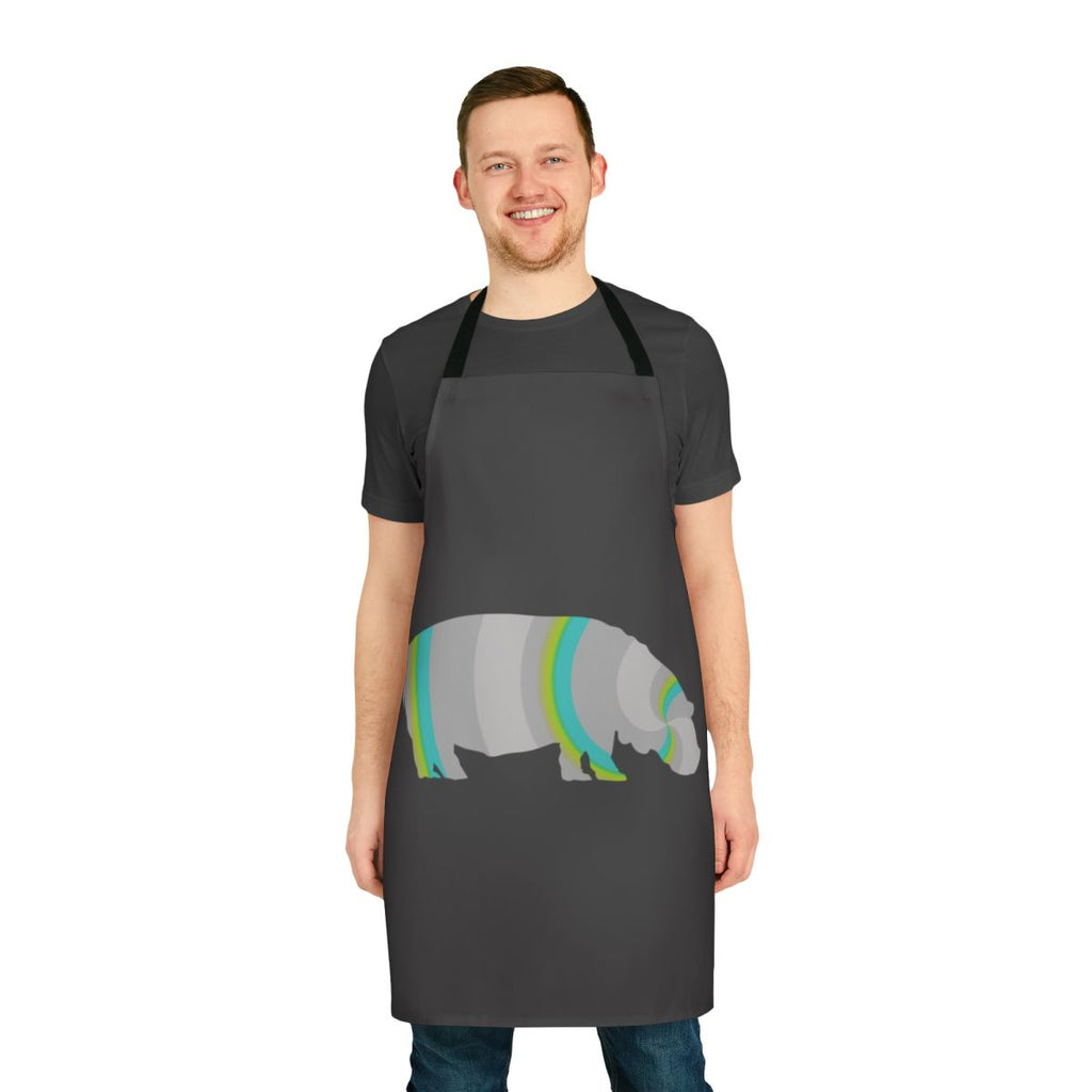 Colorful abstract art of a hippo, a legendary animal, on an apron