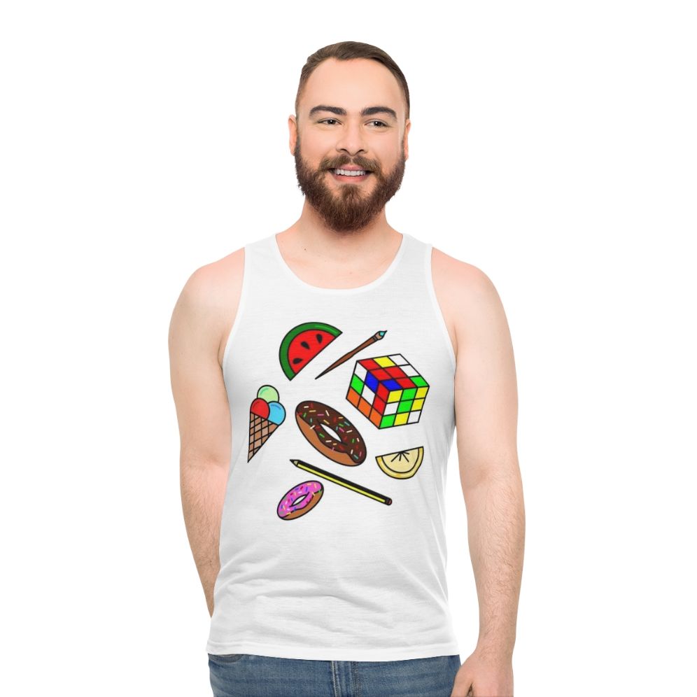Colorful hobbies and food unisex tank top