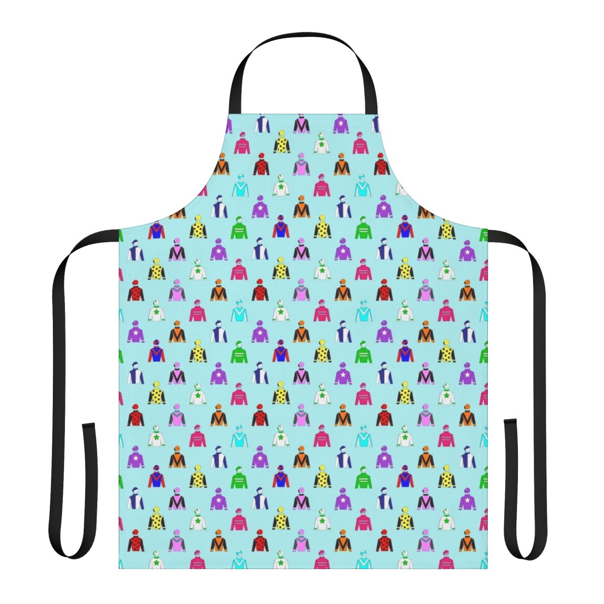 Colorful horse racing jockey silks inspired apron with a variety of patterns and colors