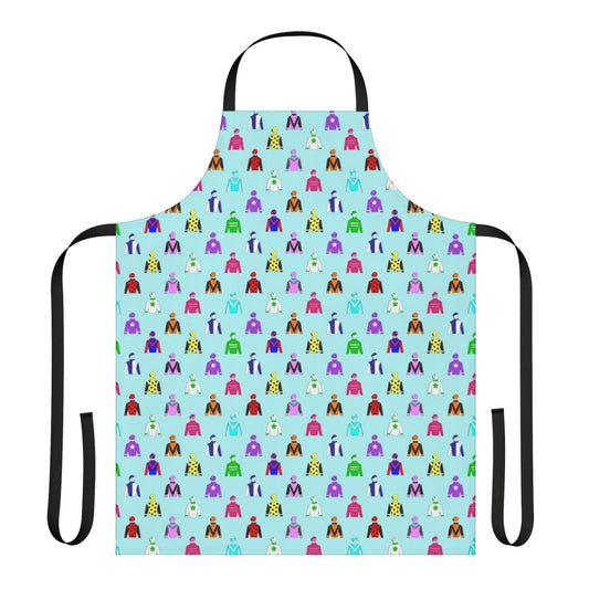 Colorful horse racing jockey silks inspired apron with a variety of patterns and colors