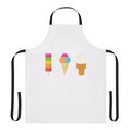 Vibrant apron featuring a collage of colorful ice cream cones, popsicles, and frozen treats.