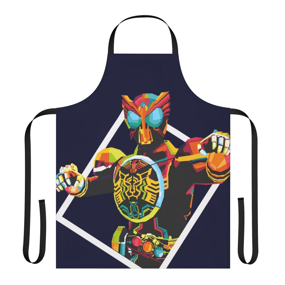 Vibrant apron featuring characters and symbols from the Kamen Rider OOO tokusatsu series