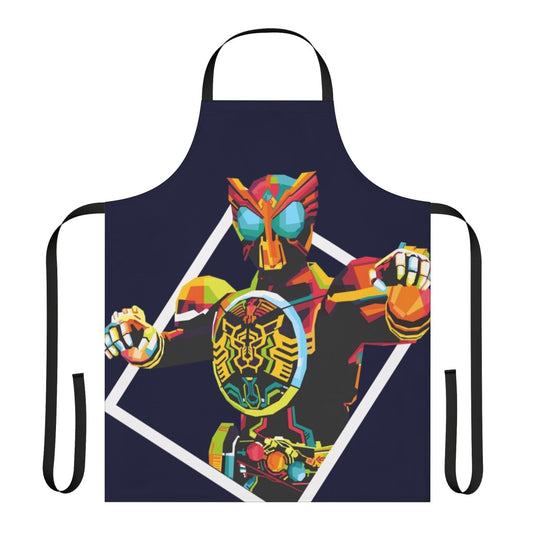 Vibrant apron featuring characters and symbols from the Kamen Rider OOO tokusatsu series