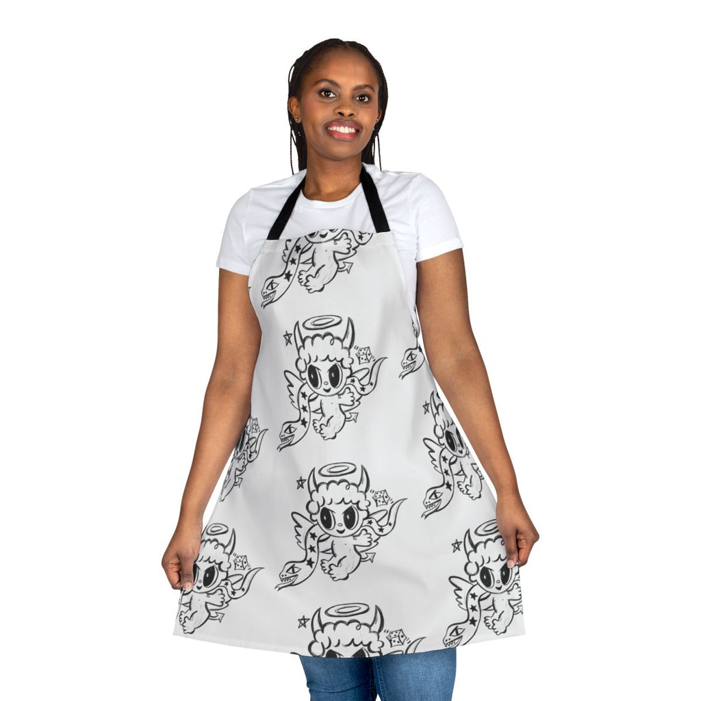 Karol G Inspired Apron with Monochrome Devil Angel Illustration
