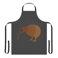 Vibrant and abstract apron design featuring a kiwi bird and legendary animals