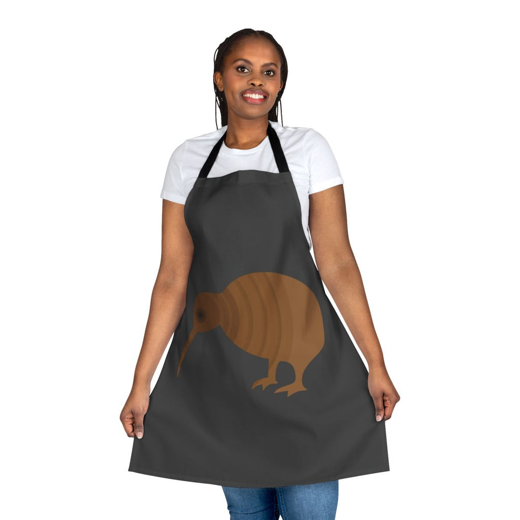 Vibrant and abstract apron design featuring a kiwi bird and legendary animals