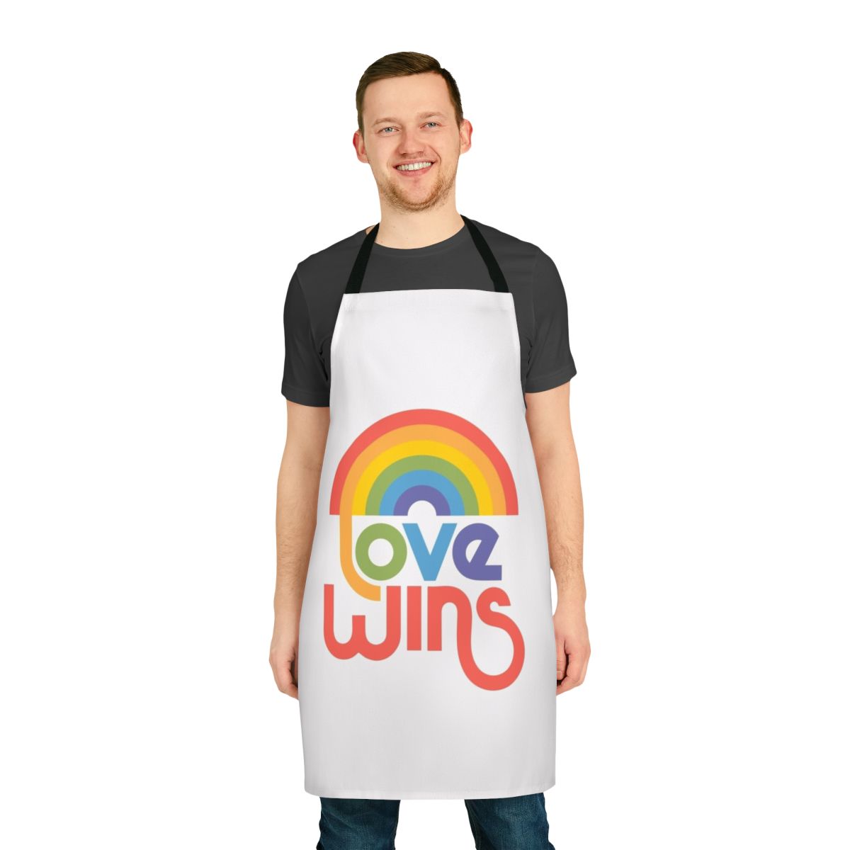 Colorful LGBTQ+ pride apron with a rainbow design