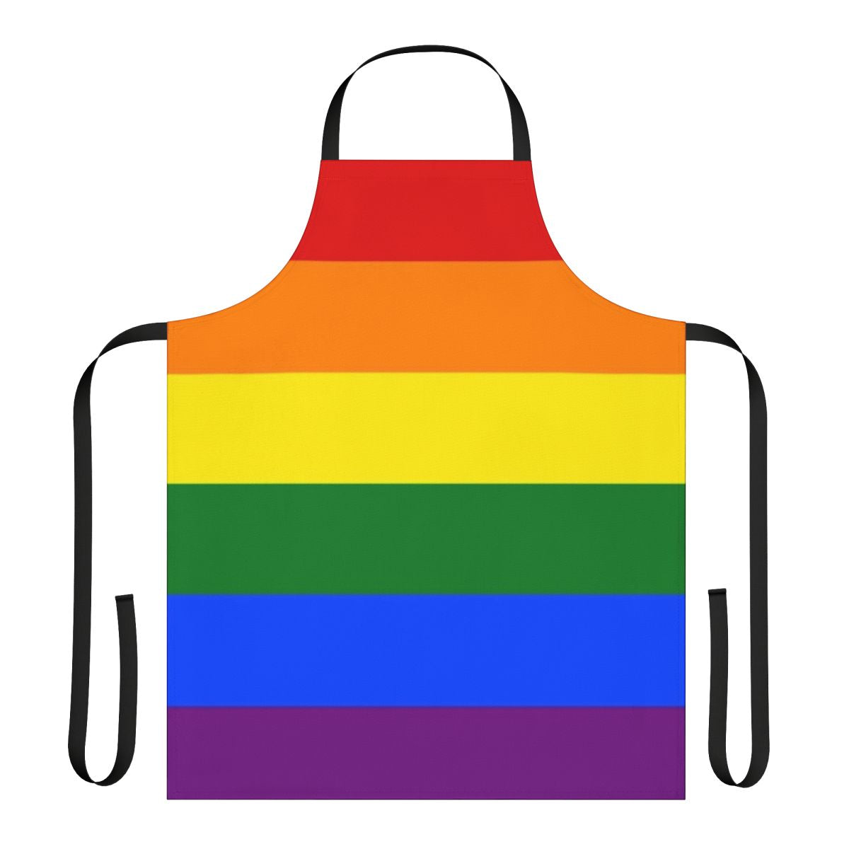 Colorful LGBTQ+ pride flag design on an adjustable kitchen apron