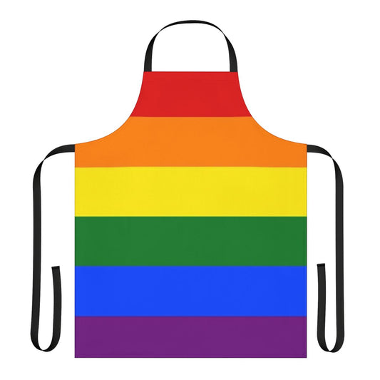 Colorful LGBTQ+ pride flag design on an adjustable kitchen apron