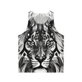 Colorful lion portrait graphic on unisex tank top