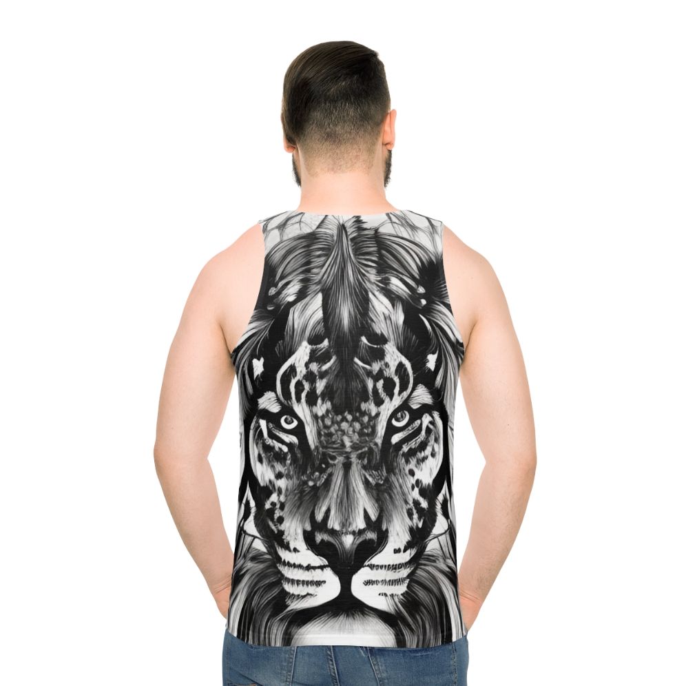 Colorful lion portrait graphic on unisex tank top