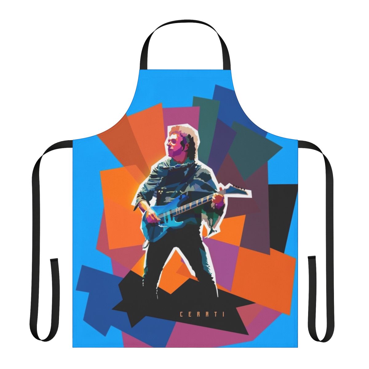 Vibrant low polygon apron featuring the likeness of Argentine musician Gustavo Cerati.