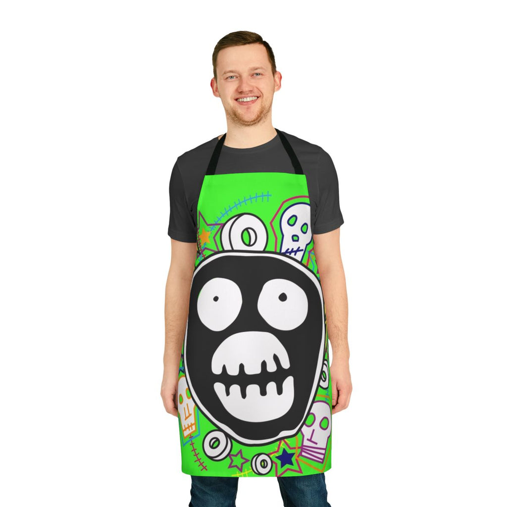 Vibrant apron featuring the iconic Mighty Boosh logo design