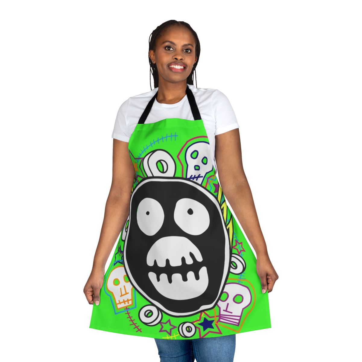 Vibrant apron featuring the iconic Mighty Boosh logo design