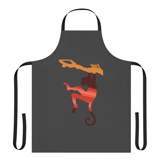 Vibrant and playful apron featuring a monkey and legendary animals in a colorful, abstract design.