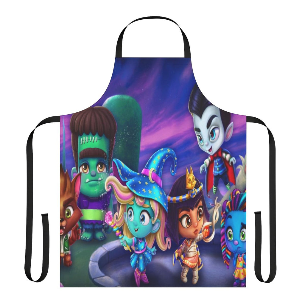 Vibrant monster-patterned apron featuring adorable Super Monsters characters