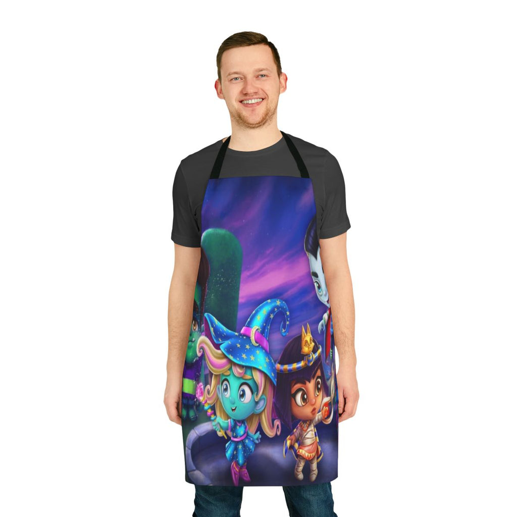 Vibrant monster-patterned apron featuring adorable Super Monsters characters