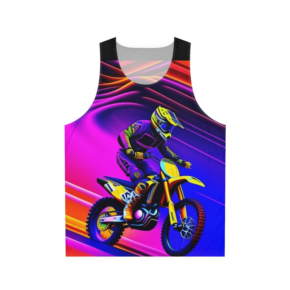 Colorful motocross rider graphic design on a unisex tank top