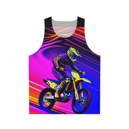 Colorful motocross rider graphic design on a unisex tank top
