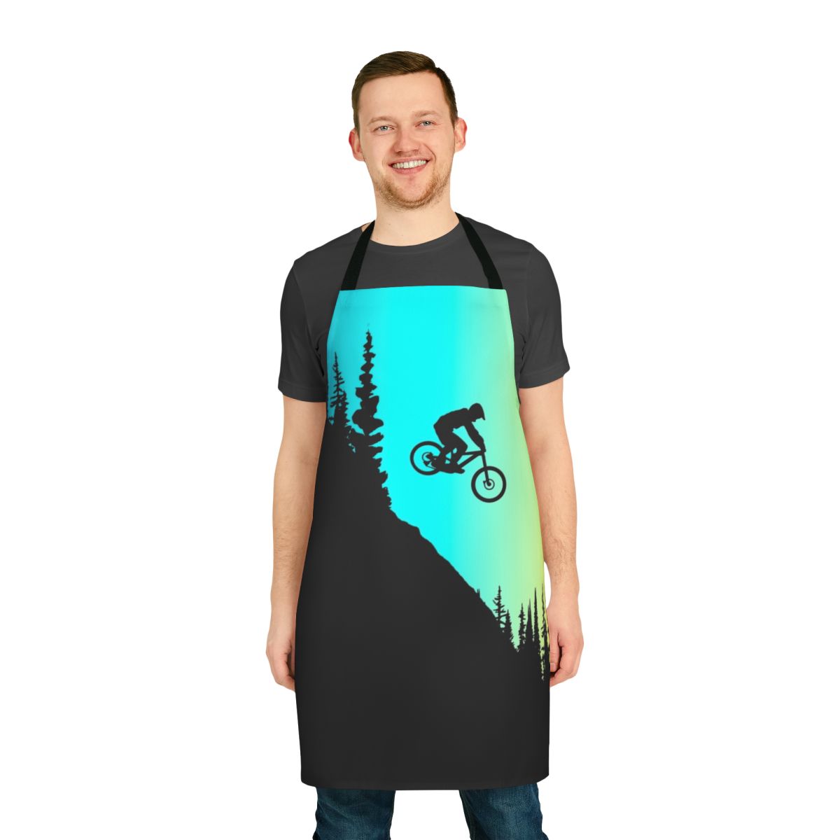 Vibrant mountain bike-themed apron for outdoor activities and hobbies