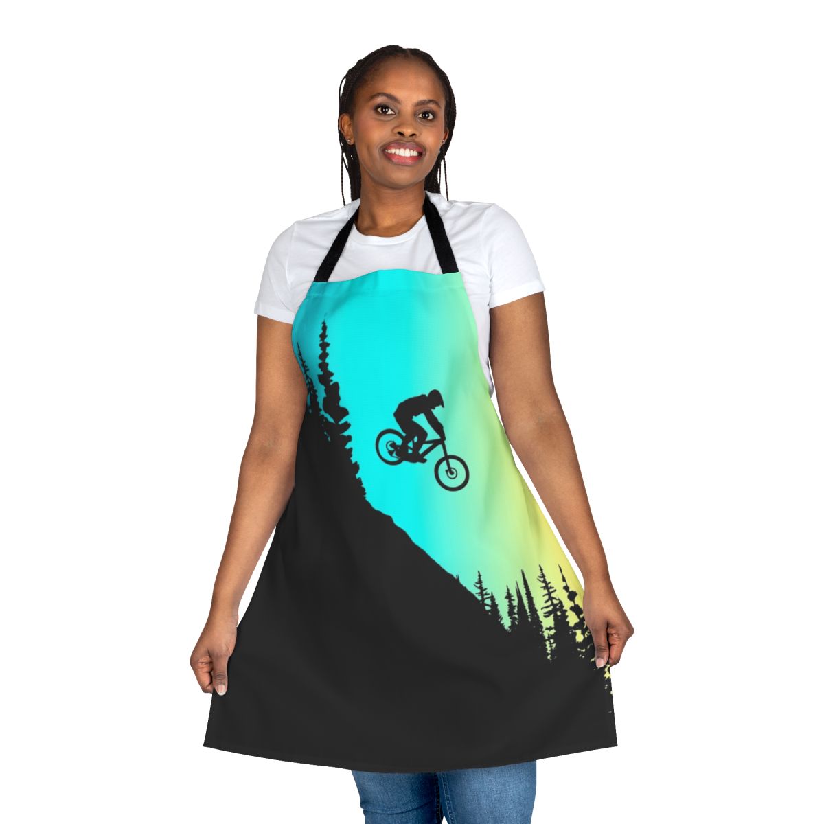 Vibrant mountain bike-themed apron for outdoor activities and hobbies