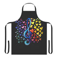 Colorful apron with music notes, rainbows, and text "Music Love"