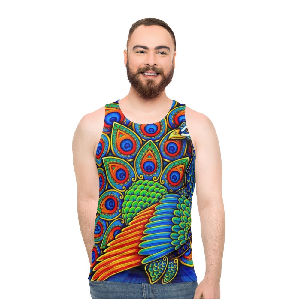 Colorful paisley peacock graphic unisex tank top