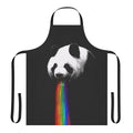 A vibrant, colorful panda-themed apron with a quirky graphic design