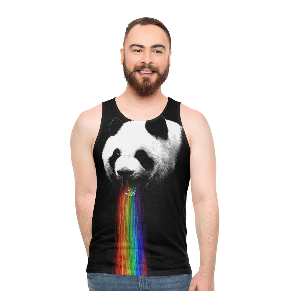 Colorful panda graphic print on a unisex tank top