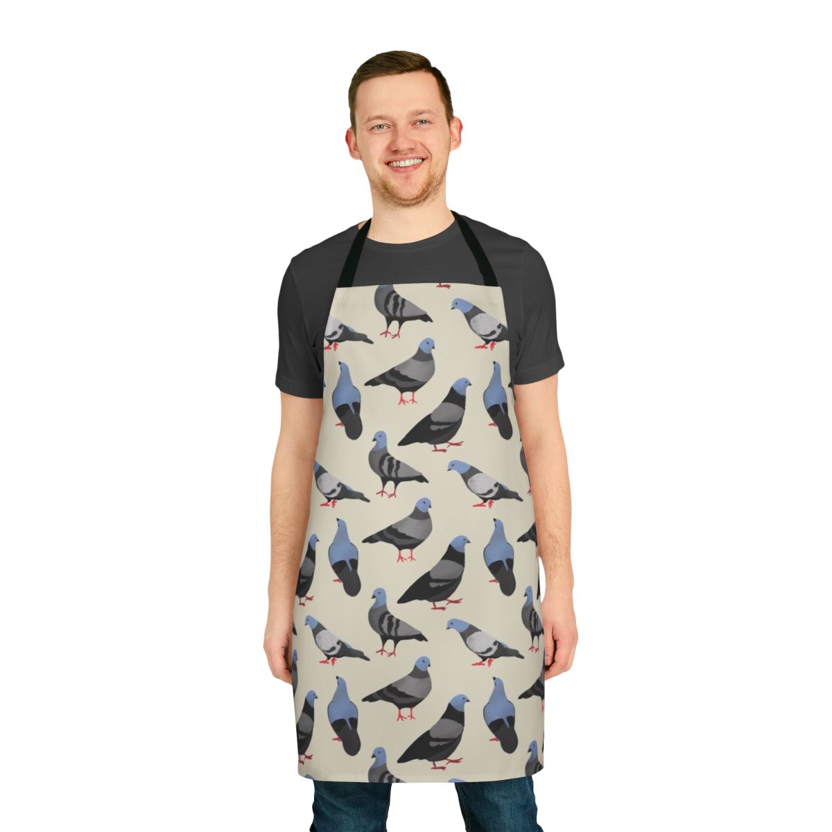 Colorful apron with a pigeon pattern design, ideal for bird enthusiasts