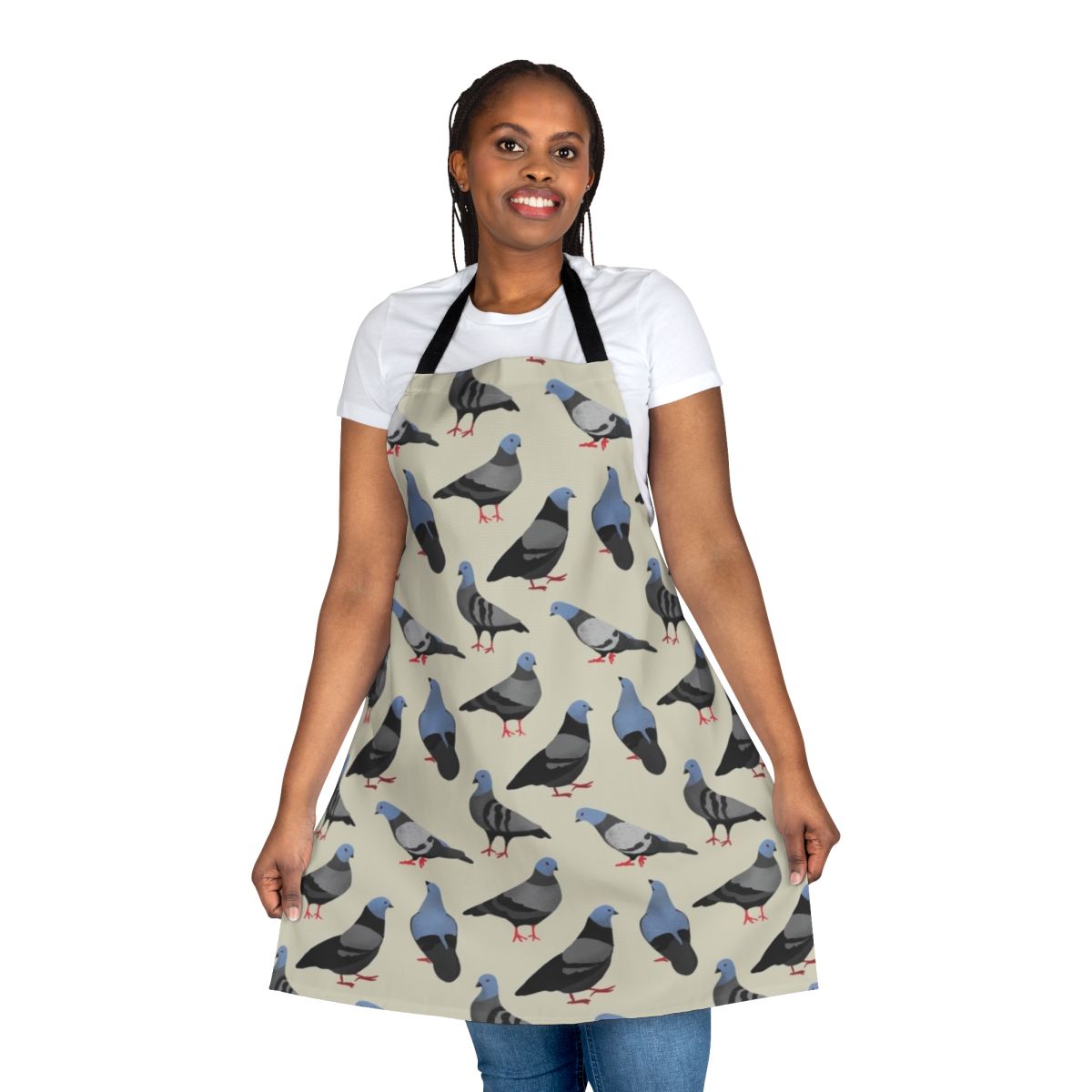 Colorful apron with a pigeon pattern design, ideal for bird enthusiasts