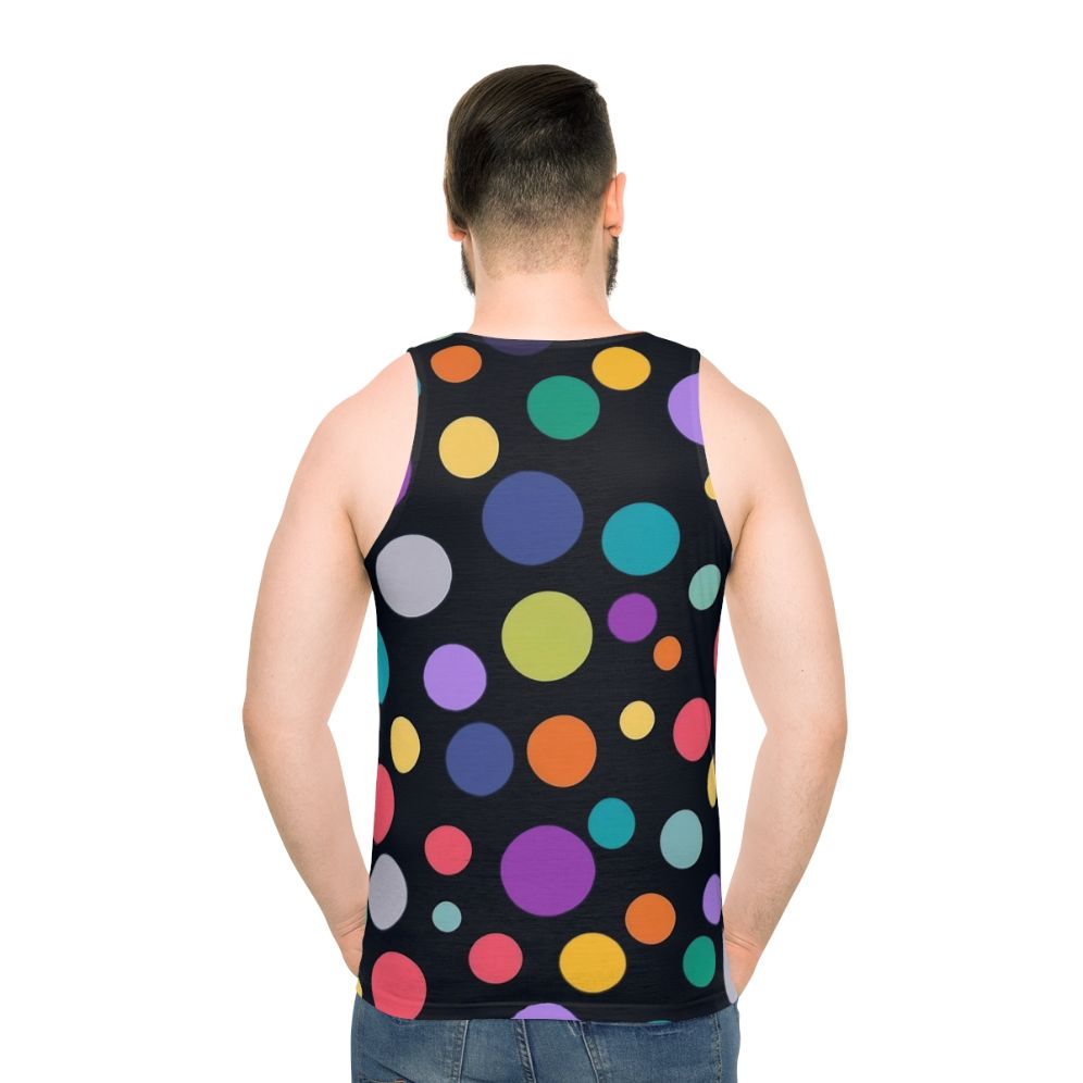 Colorful polka dot unisex tank top with minimalist geometric design