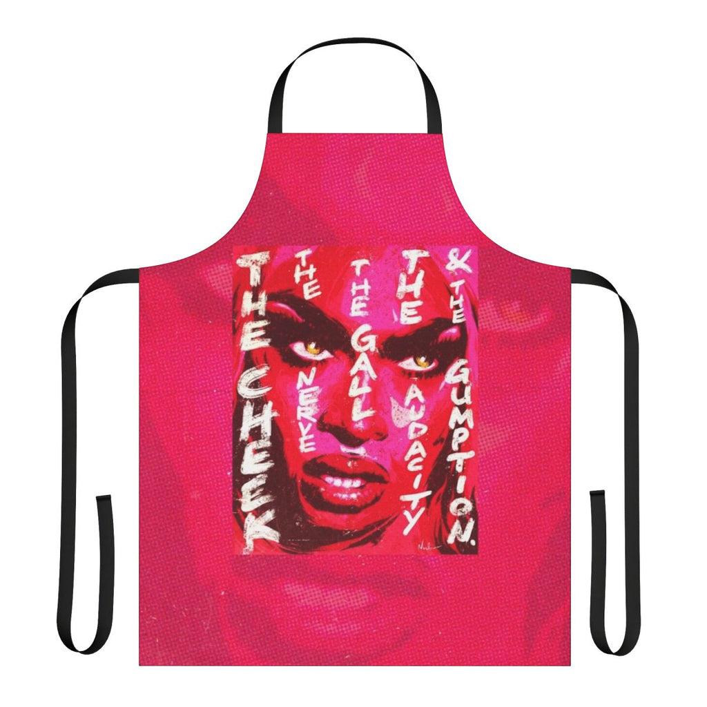 Vibrant pink and white pop art design Tayce drag queen apron