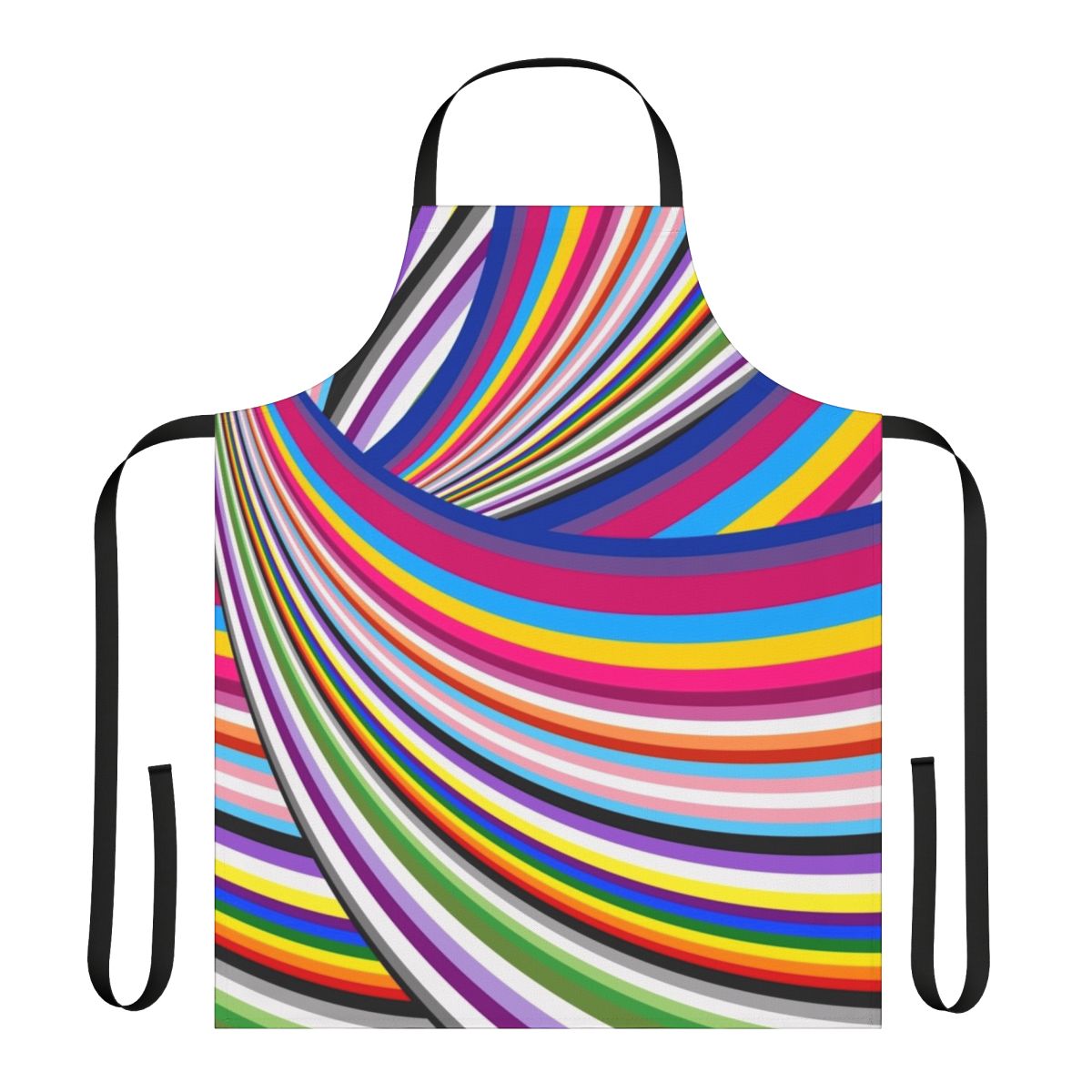 Vibrant rainbow-colored pride flags printed on a high-quality kitchen apron.