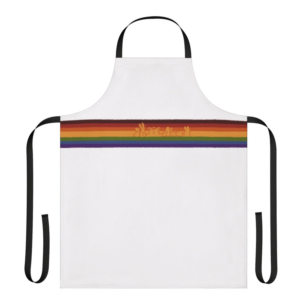 Colorful pride-themed apron featuring adorable rainbow rabbits