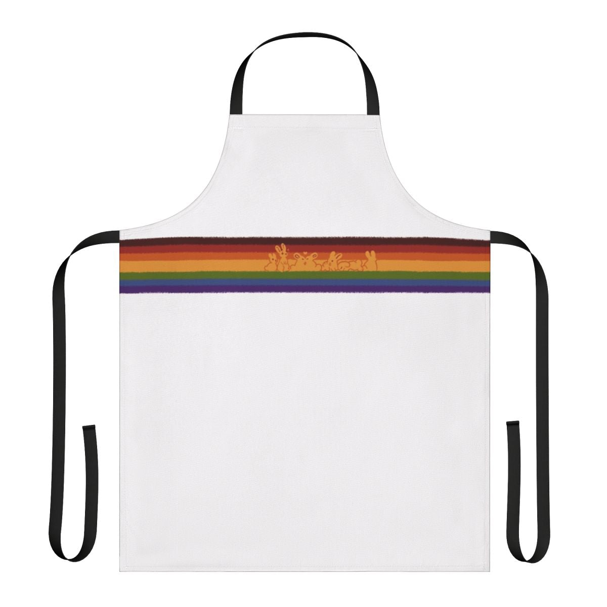 Colorful pride-themed apron featuring adorable rainbow rabbits