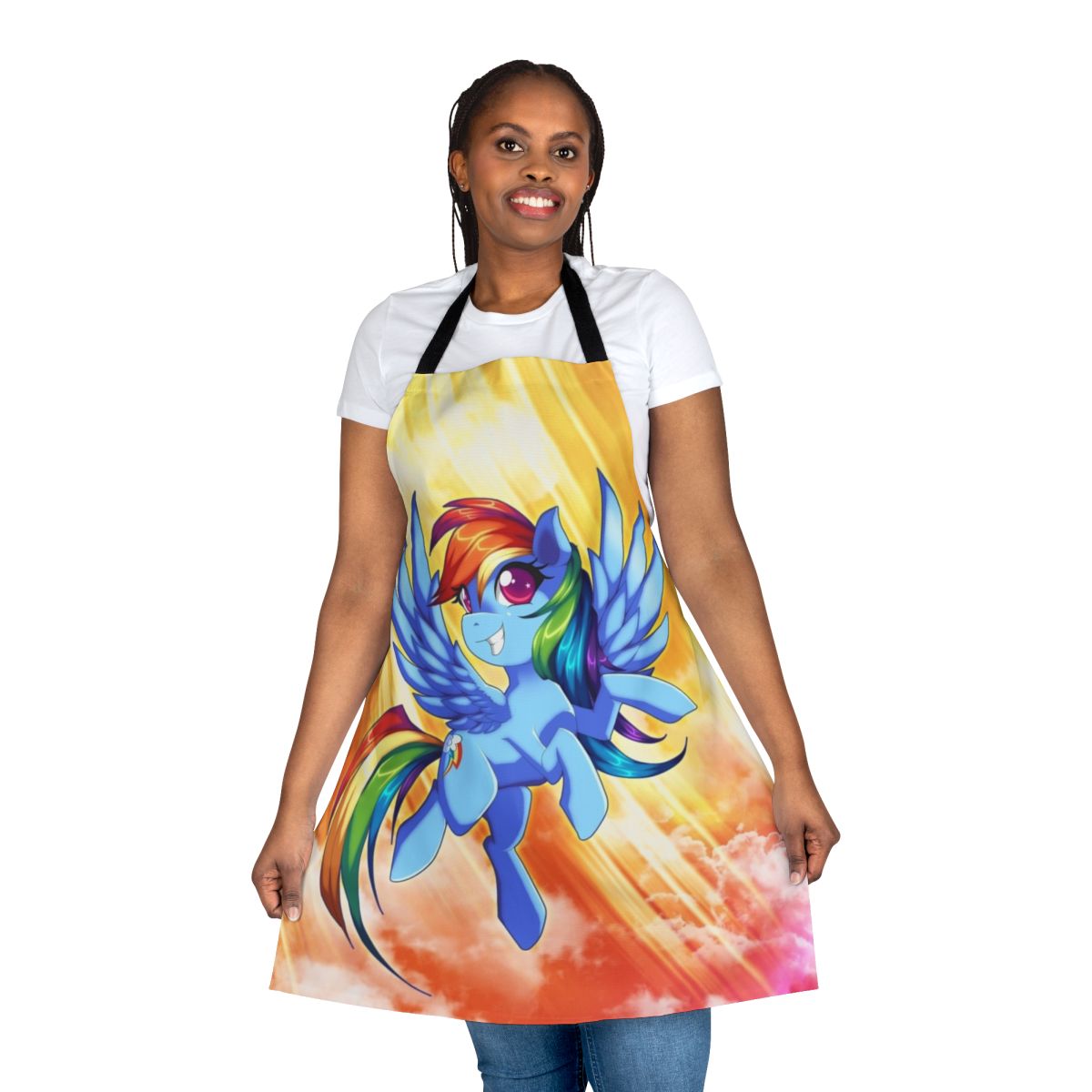 Vibrant rainbow-colored apron with My Little Pony design